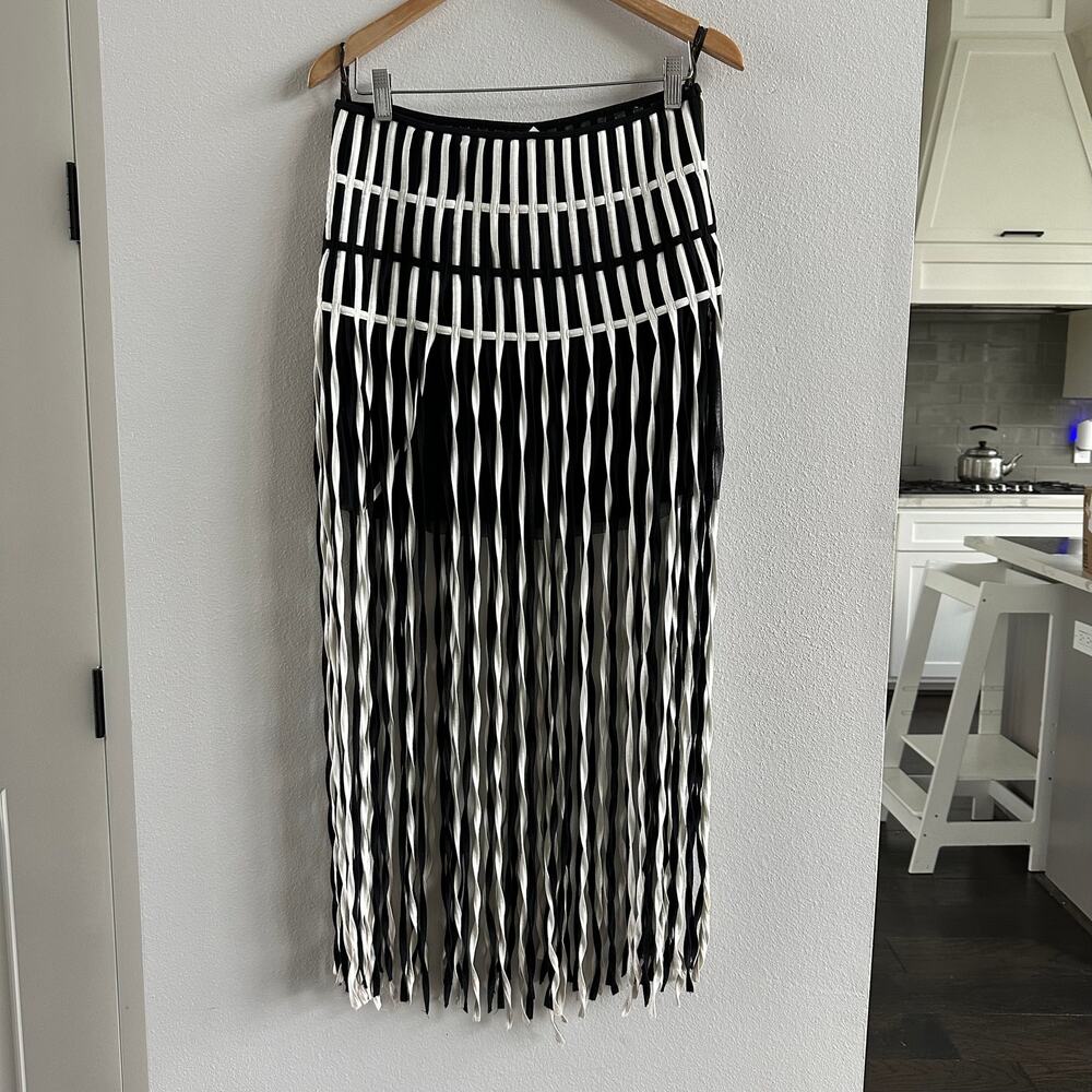 Vintage Gottex fringed Black Whie Swim Cover up skirt Size Small